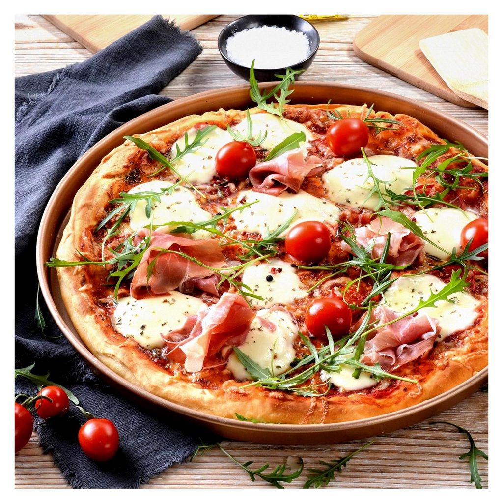 Rundes Pizzablech Ø 38 cm mit GREBLON Antihaftbeschichtung, hitzebeständig bis 230 °C, geeignet für Pizza, Flammkuchen oder Tartes