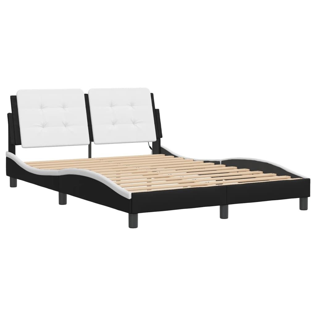 "2026 Aktion"Bettgestell - CLORIS - Doppelbett - Robust und langlebig - mit LED ohne Matratze "Zadar" Schwarz und Weiß 140x190 cm - Einfache Monta...