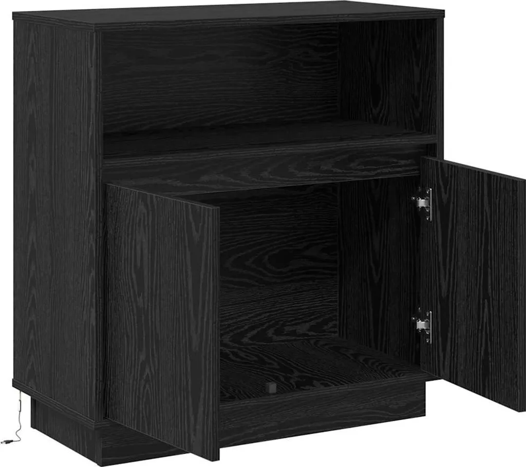Petit bahut noir aspect chêne avec LED - Meuble buffet bas vidaXL chic - 7