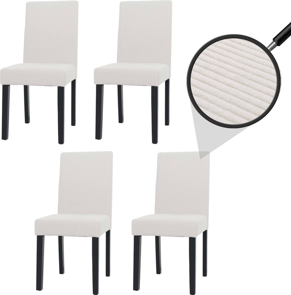 4er-Set Esszimmerstuhl Littau, Stuhl Küchenstuhl Hochlehner, Stoff/Textil Cord Holz creme, dunkle Beine