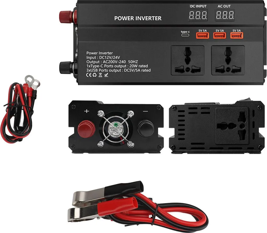 Convertitore Auto 1000W 12V/24V: Presa UE e USB-C per Camper e Van