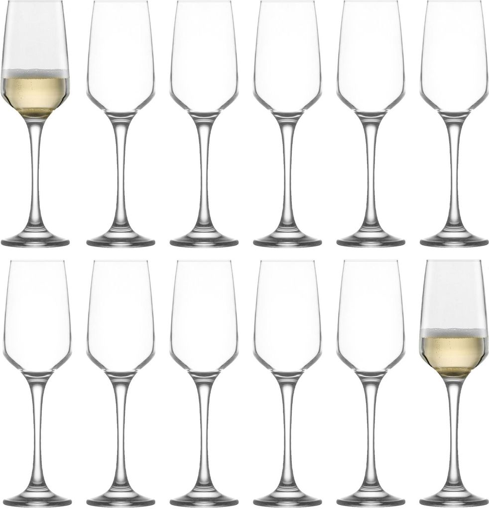 12x Lal 230ml Glas Champagnerflöten - Wiederverwendbar Prosecco Wein Hochzeitsfeier Trink Gläser Geschenkset - by LAV