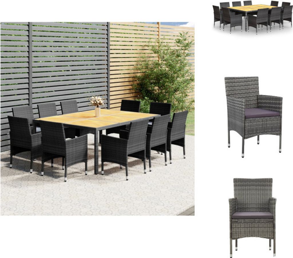vidaXL 11-tlg. Garten-Essgruppe Poly Rattan Grau - Gartenmöbel-Sets