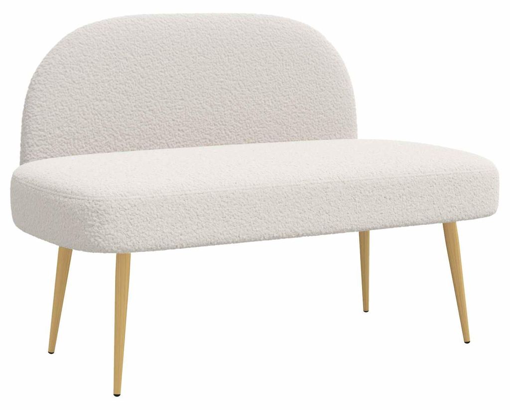 Gepolsterte Bank mit Rückenlehne Creme 110 x 60 x 76 cm Bouclé