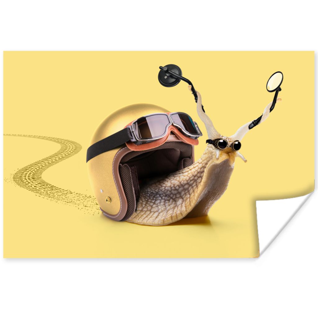 MuchoWow Poster Schnecke - Tiere - Helm - Gelb - Spiegel 90x60 cm - Schlafzimmer