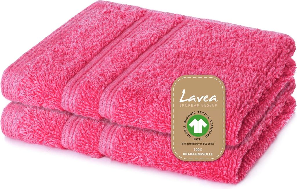 Lavea 2er Set Seiftuch 30x30 cm, Seiftücher & Waschlappen Bali aus Baumwolle Frottee, pflegeleicht, 100% GOTS Baumwolle, Rhabarber