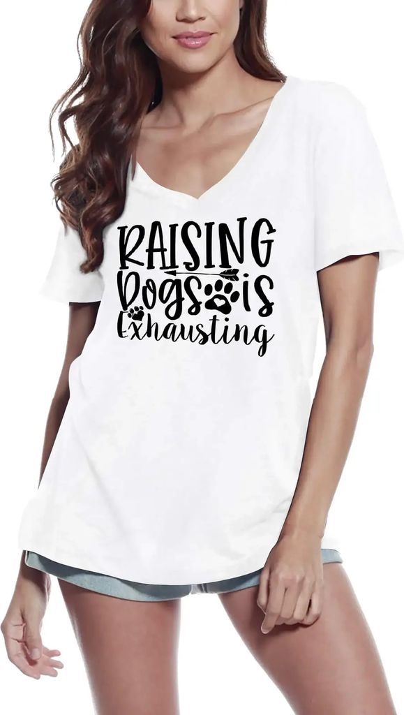 Damen Grafik T-Shirt V-Ausschnitt Katzenaufzucht ist anstrengend – Raising Cats Is Exhausting – Öko-Verantwortlich Vintage Jahrgang Kurzarm Lu...