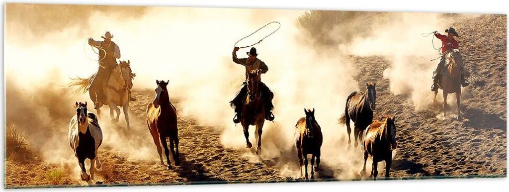 Bilder auf glas - Cowboys Pferde Galopp - 160x50cm - Glasbilder - Wandbilder - Kunstdruck - zum Aufhängen bereit - Wanddekoration aus Glas - Glas ...