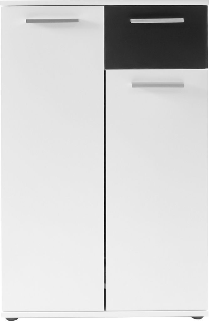 HOMEXPERTS Schuhschrank JUSTUS, Breite 60 cm, mit zwei Türen und einem Schubkasten, Melamin weiß mit schwarz