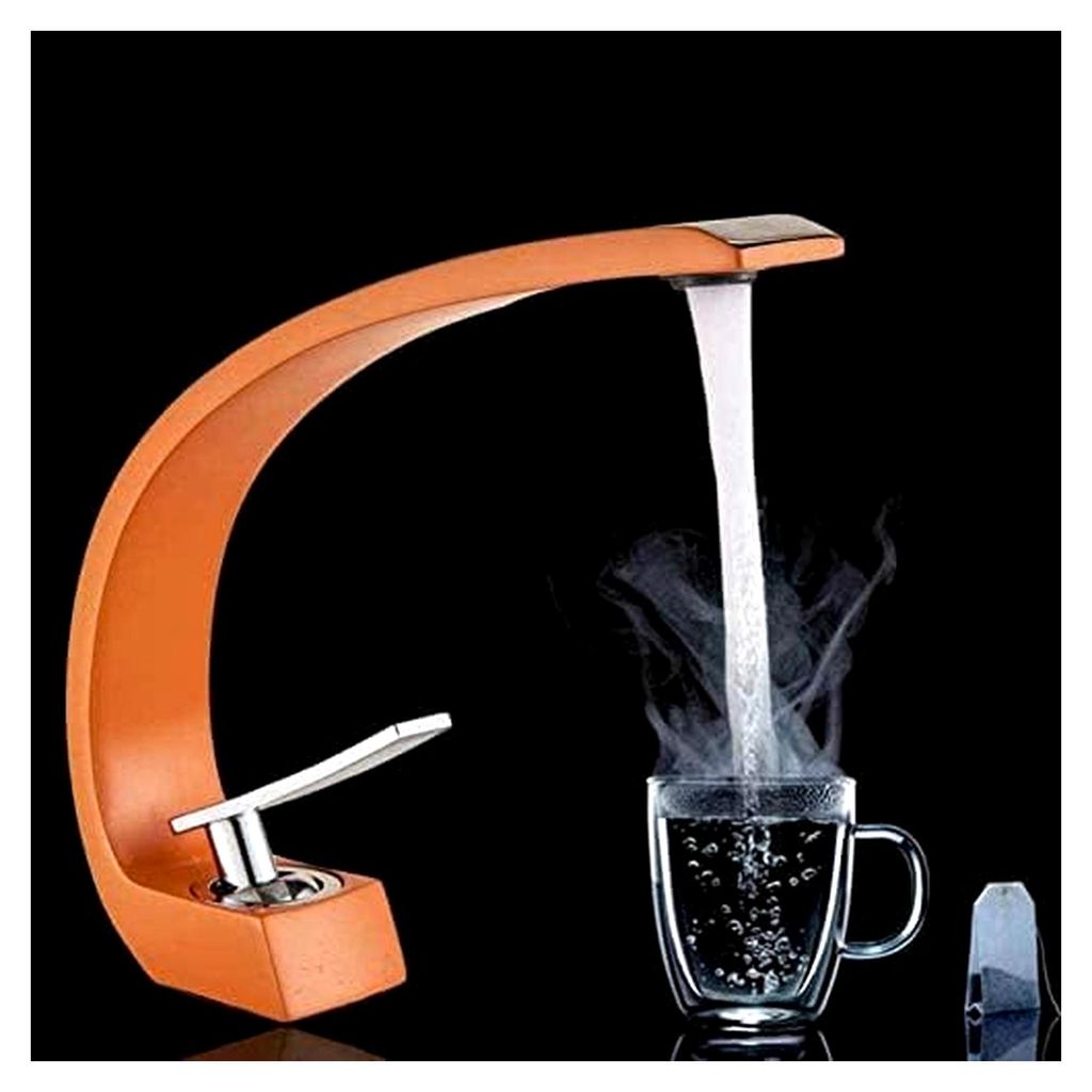 Küchenarmatur Wasserhahn Orange Chrom für Badezimmer Waschbecken Deckmontage Einloch-Mischbatterie für heißes und kaltes Wasser
