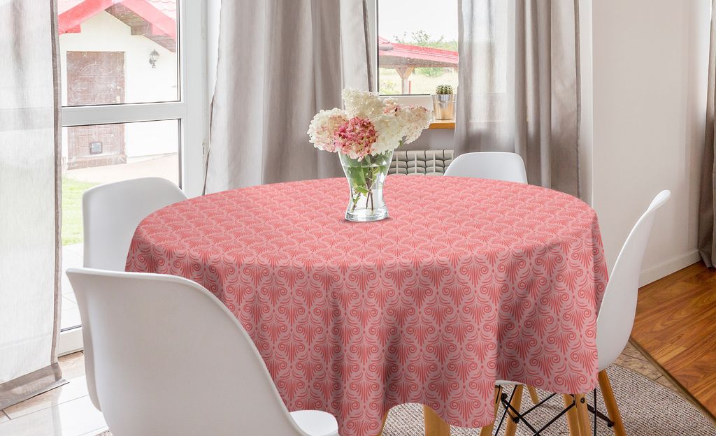 ABAKUHAUS Abstrakt Runde Tischdecke, Vintage Streifen-Muster, Kreis Tischdecke Abdeckung für Esszimmer Küche Dekoration, 150 cm, Coral und Blush
