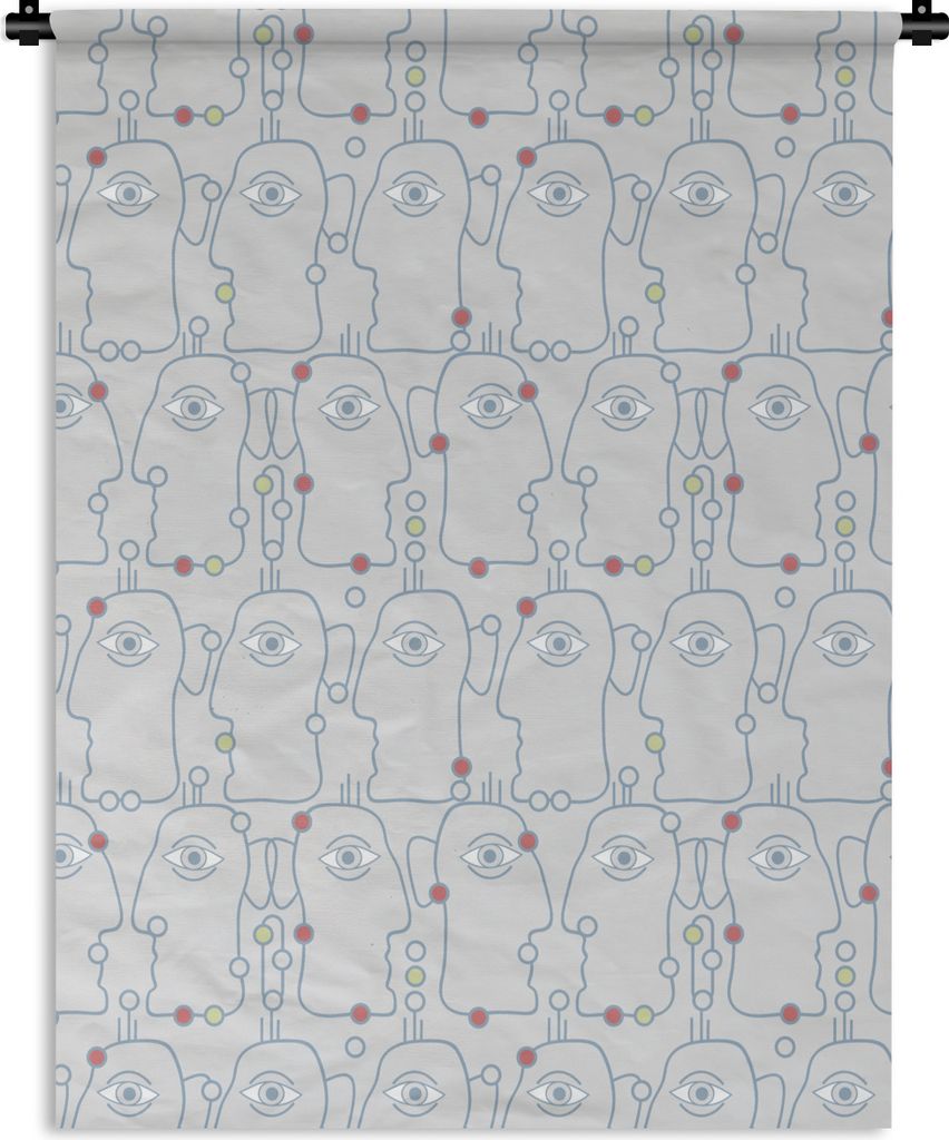MuchoWow Wandteppich Wandbehang Strichzeichnung - Gesicht - Muster 150x200 cm Tapisserie Dekoration Wandtuch - Wandaufhängung - Moderner