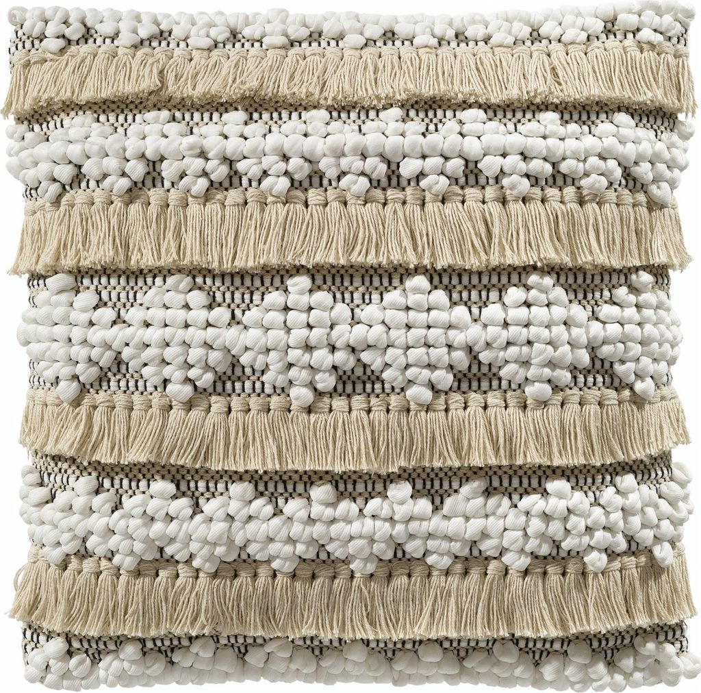 Kissenhülle - Beige - Braun - 45 x 45 cm - mit Quasten und Produktbild 