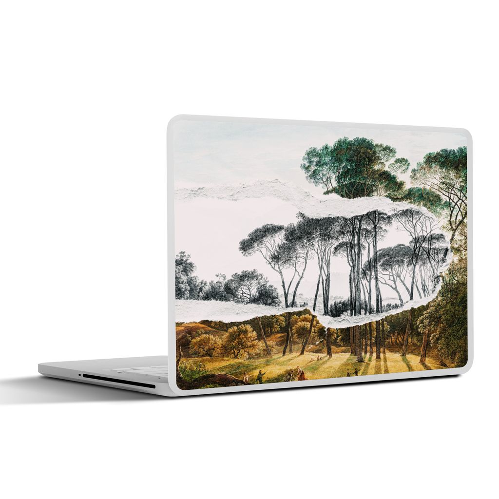 MuchoWow Laptop Aufkleber Sticker Cover Italienische Landschaft Schirmkiefern - Kunst - Hendrik Voogd - Malerei - Schwarz-Weiß - Alte Meister 40...