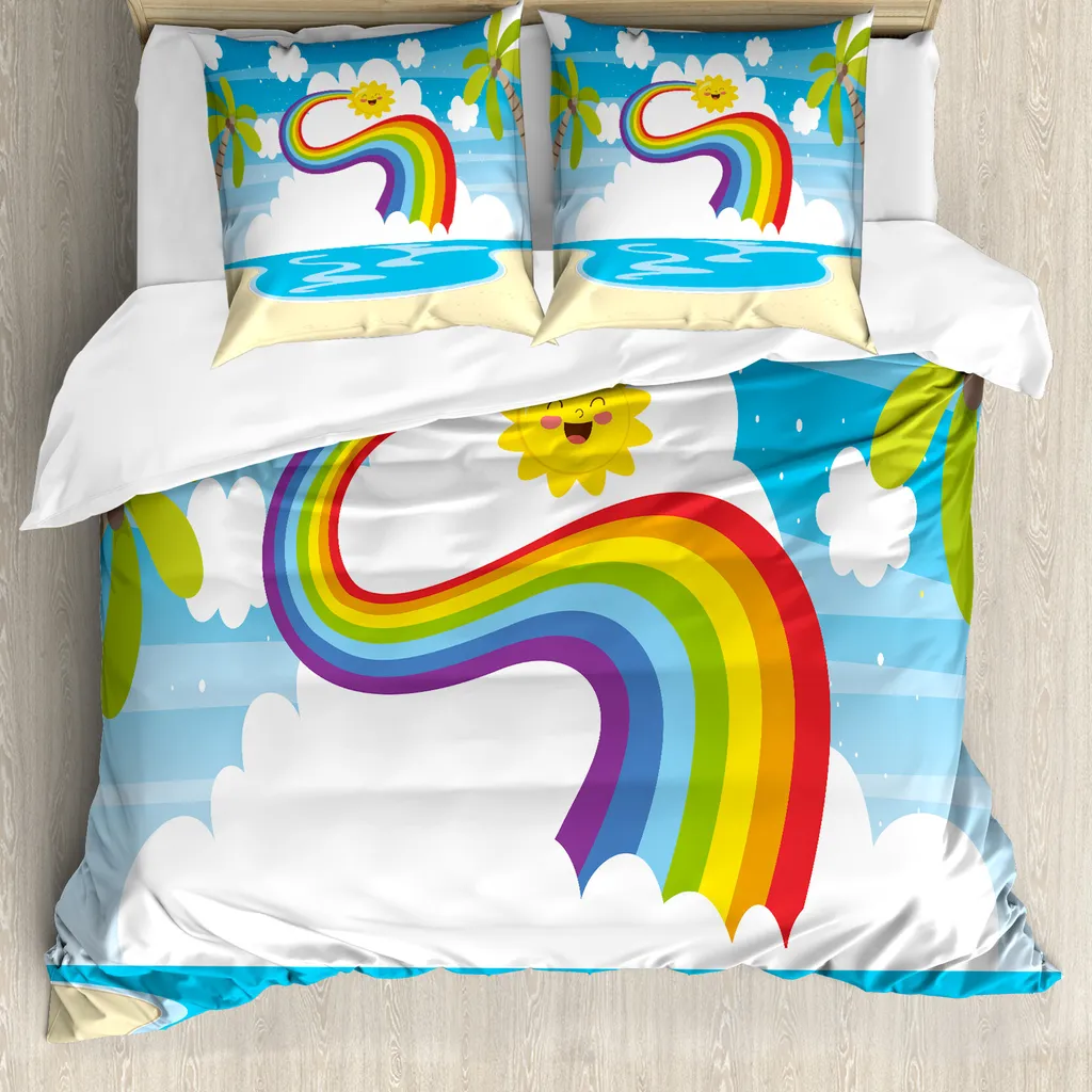 Housse de couette enfant 155x220 cm pour lit simple motif arc-en-ciel