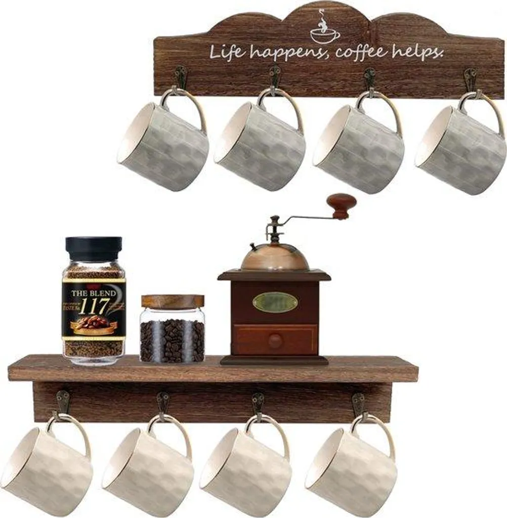 Rangement mural pour tasses à café en bois brun gain de place 8