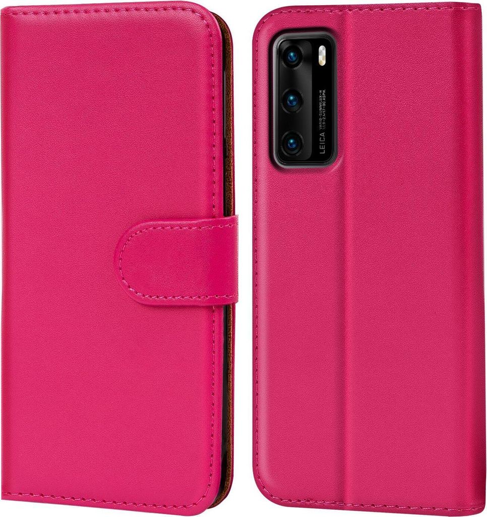 Conie Klapp Tasche für Huawei P40 Kartenfach Rundumschutz Hülle in Pink