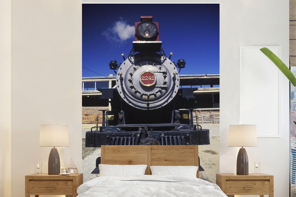 MuchoWow Fototapete für Wohnzimmer oder Schlafzimmer Wandtapete Vinyl Motivtapete Nahaufnahme einer Dampflokomotive in Texas, USA - 225x350 cm -...