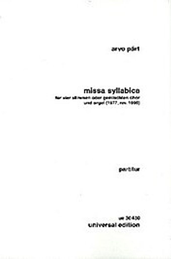 Missa Syllabica :für 4 Stimmen oder gem Chor und Orgel