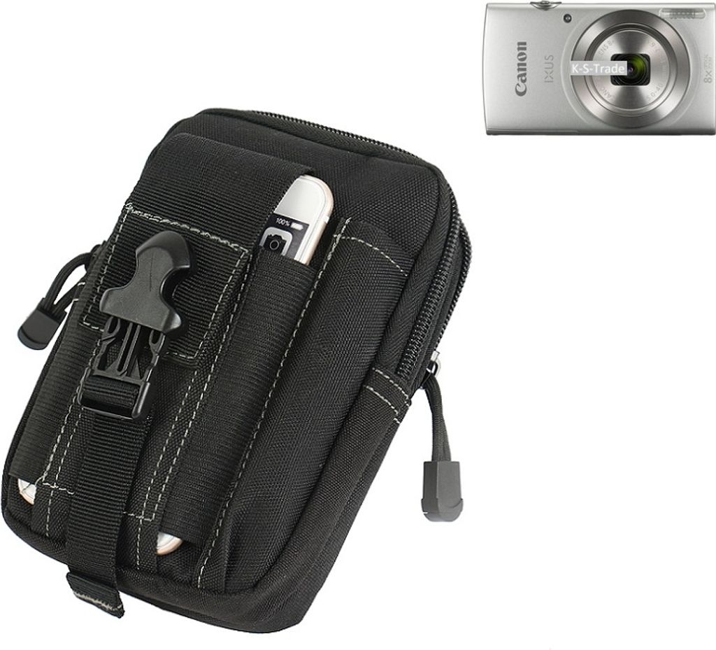 K-S-Trade Holster Kamera-Tasche kompatibel mit Canon IXUS 185 Gürtel-Tasche mit Extrafächer schwarz 1x