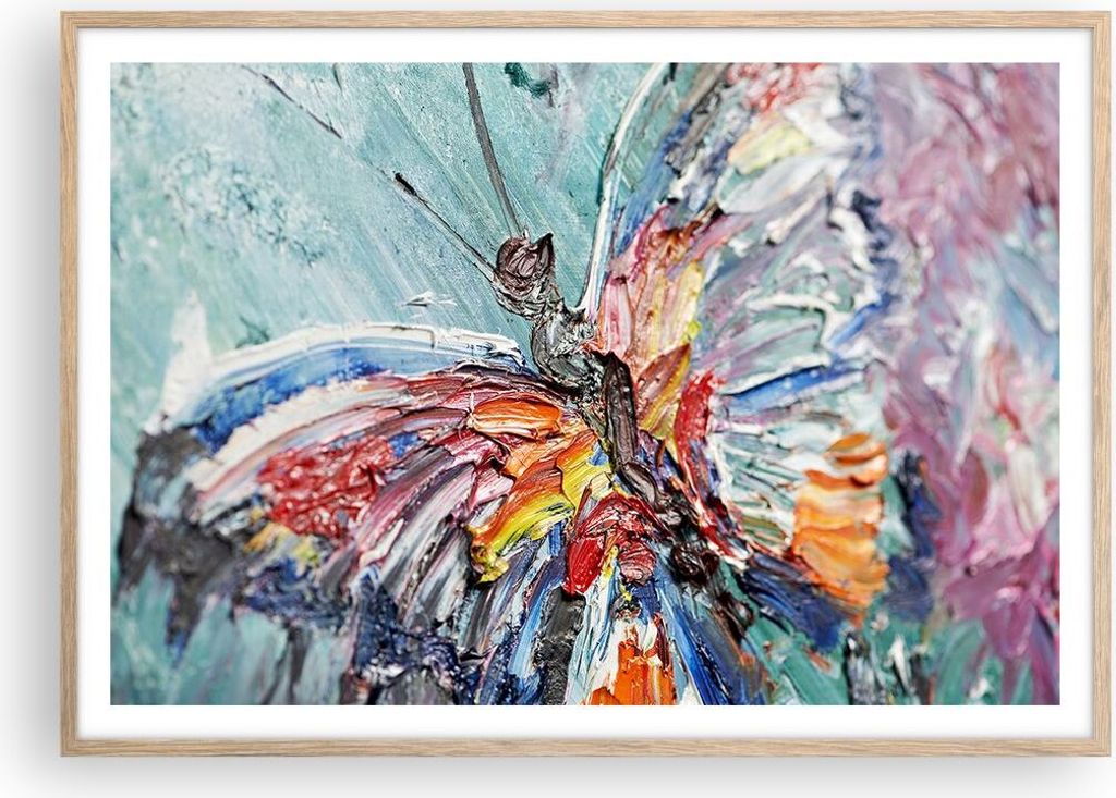 Gerahmtes Poster - Rahmen in heller Eiche - Vogel Natur Farbe - 100x70 cm - Wand Bild - Wanddeko - Wandbilder - Wandposter - Bilderrahmen - Bilder ...