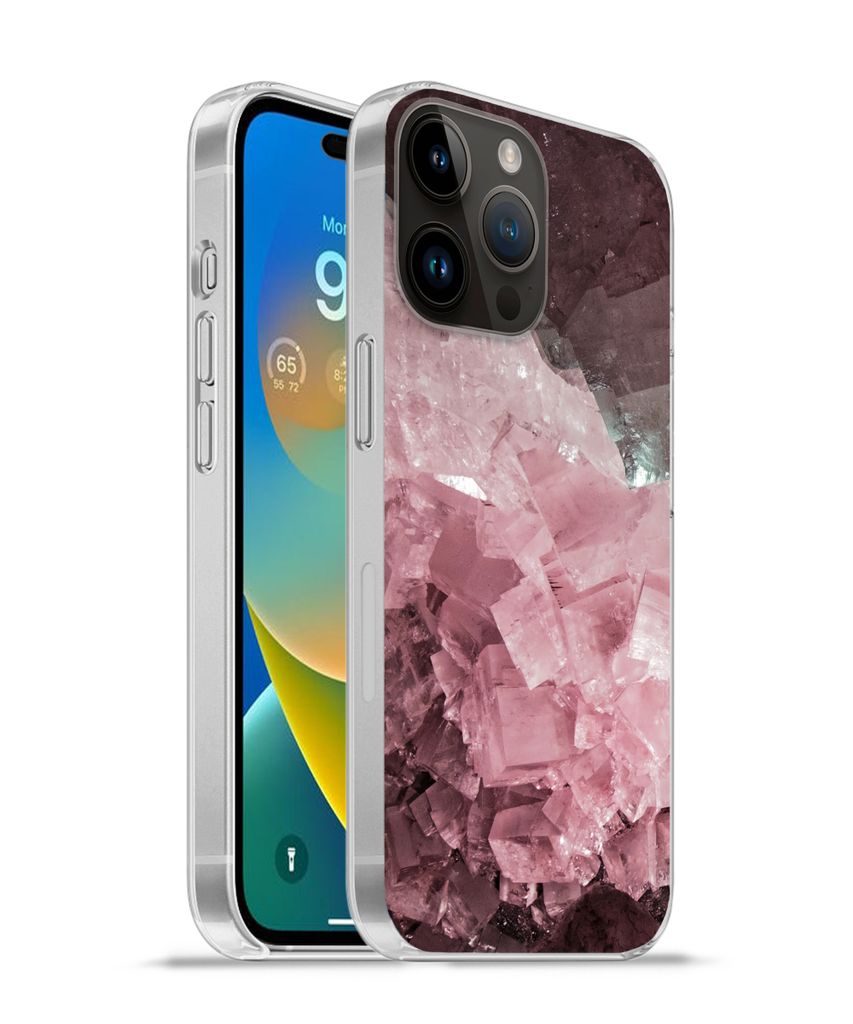 MuchoWow Handyhülle Schutzhülle Hülle für Apple iPhone 14 Pro - Softcase Naturstein - Rosa - Kristall Silikon Softcase Handy Hülle - Umschlag
