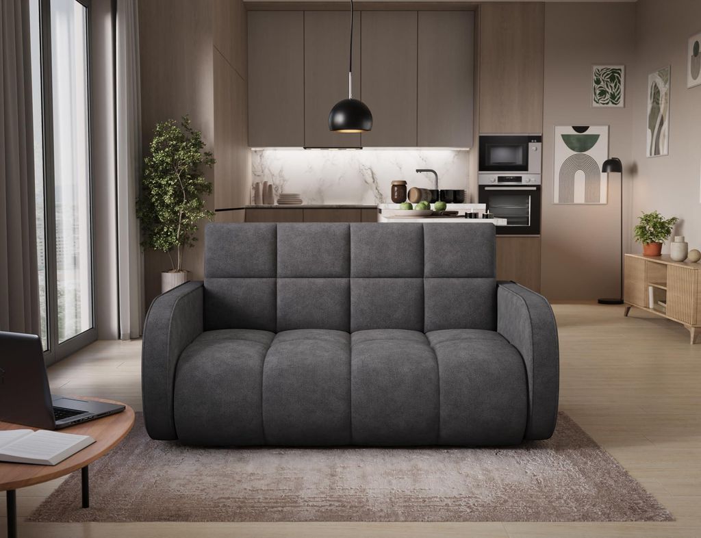 Krudox DEVER 2-Sitzer Sofa 154x83x103 cm - Grau Schlafsofa mit Bettkasten - Sofa mit Schlaffunktion 131x203 cm - Stoff Poco 04