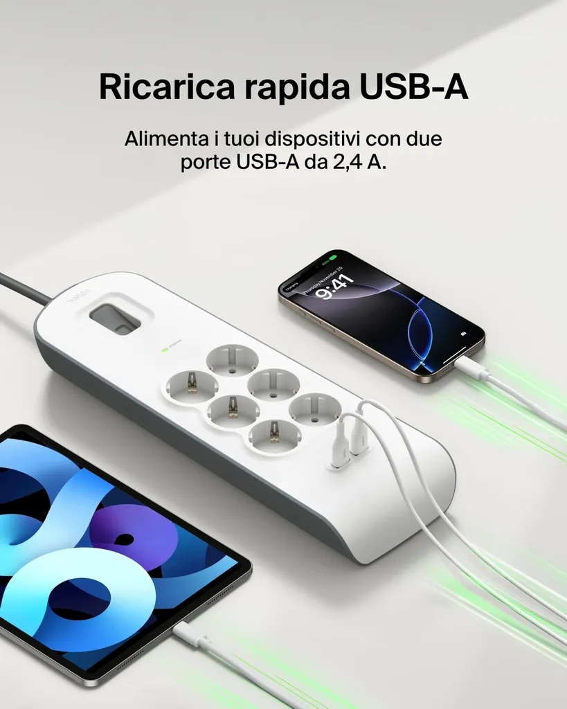 Belkin Multiprise avec Protection Surtension 6 Prises et 2 Ports USB 2m - 8