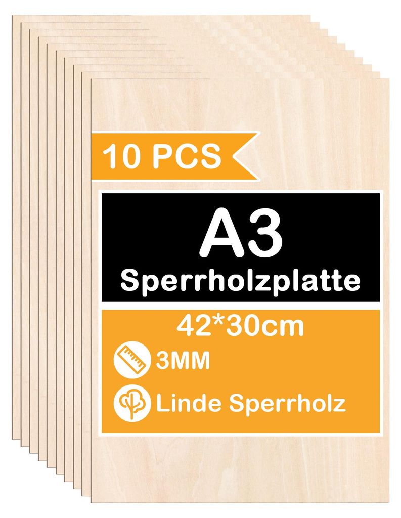 Aopunly 30 x A3 dřevěný list | 420 x 300 x 3 mm | Tenké Obrázek produktu 