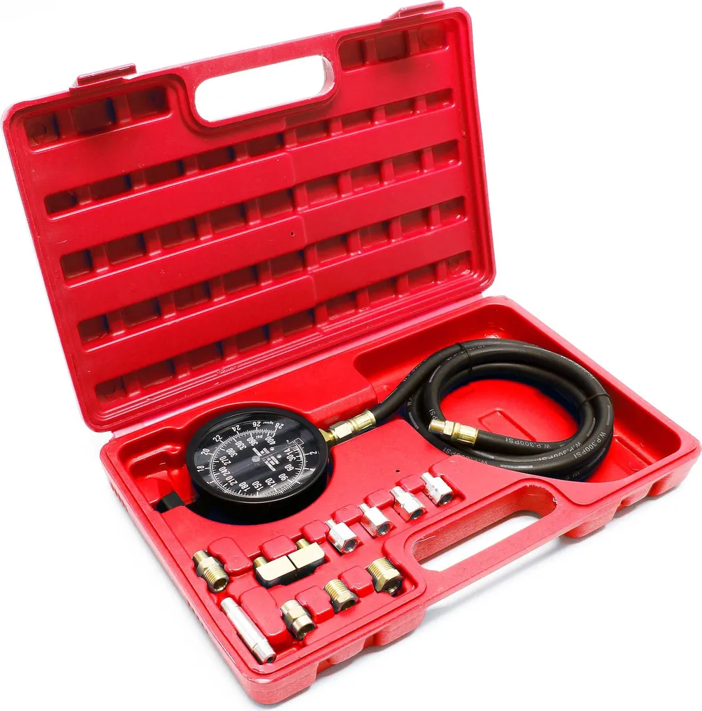 Tester di pressione dell'olio Wiltec 12 pezzi, 0-35 bar, manometro dell'olio con tubo flessibile da 600 mm, tester di pressione dell'olio per auto e camion, tester di pressione dell'olio motore, dispositivo di misurazione, tester in valigetta