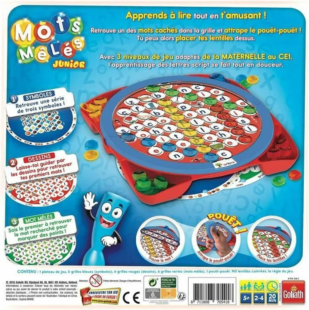 Jeu Mots Mêlés Junior Goliath avec Plateau Rotatif et Grilles