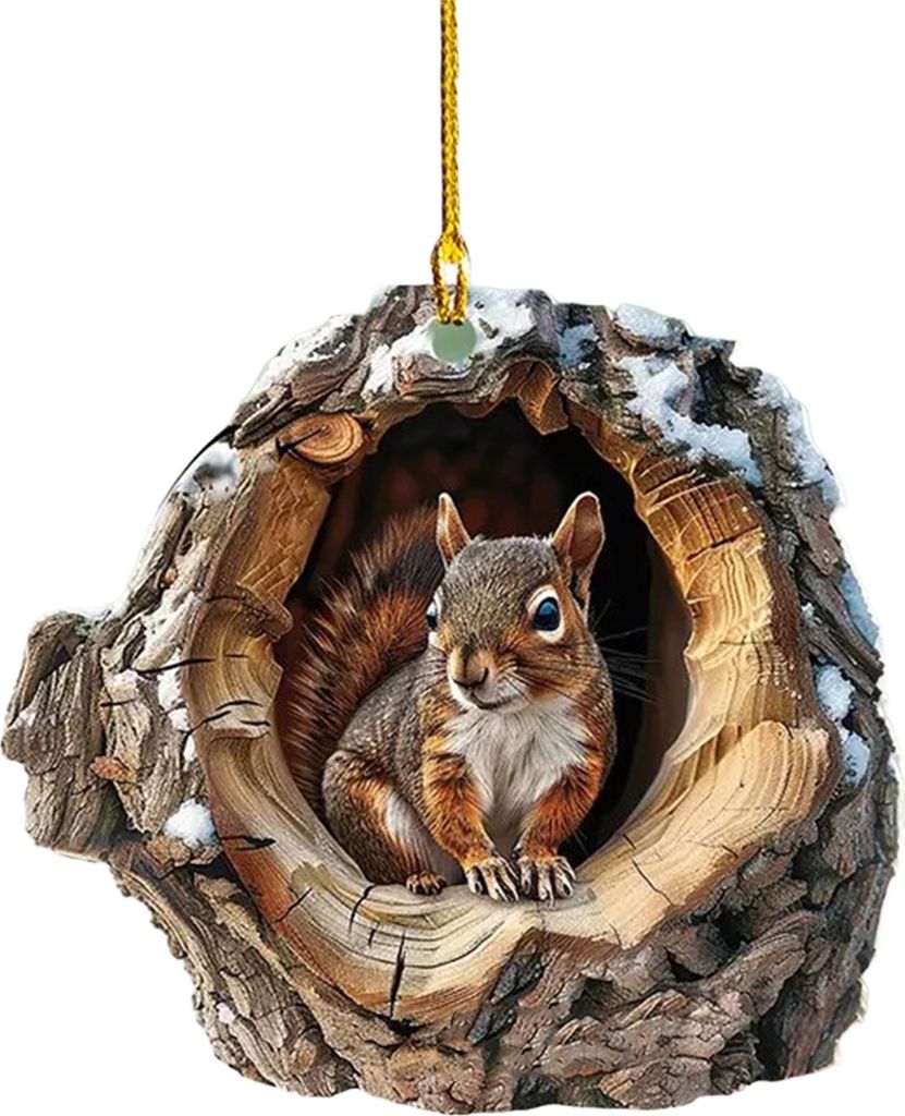 Weihnachtsornament mit Tieren, 2D-Anhänger aus Acryl, Waldtier-Dekoration, rustikales ovales Design, saisonale Dekoration für Weihnachtsbaum, Wil...