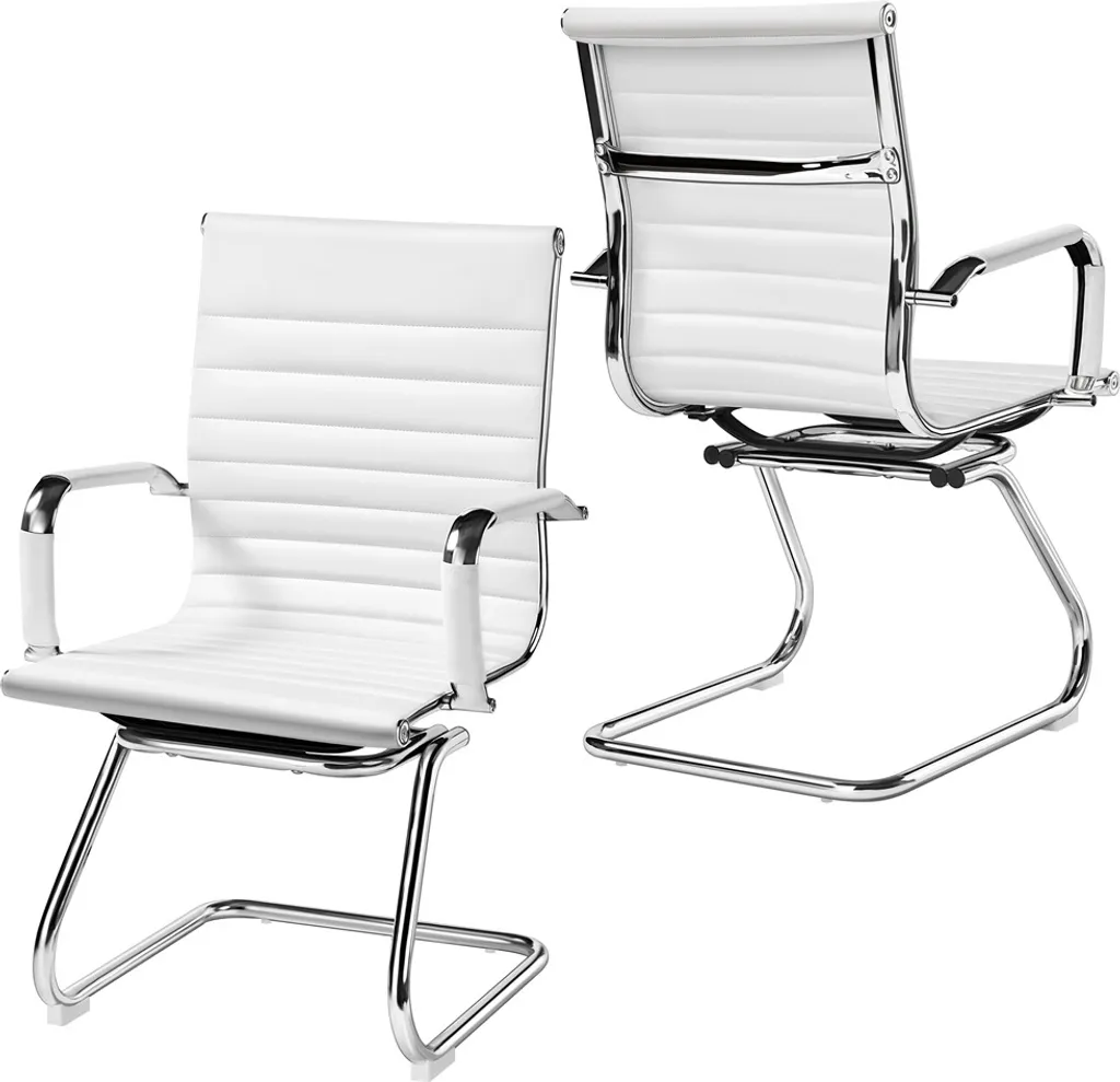 Chaises blanches 614350 lot de 2 en simili cuir résistant et anti-tache