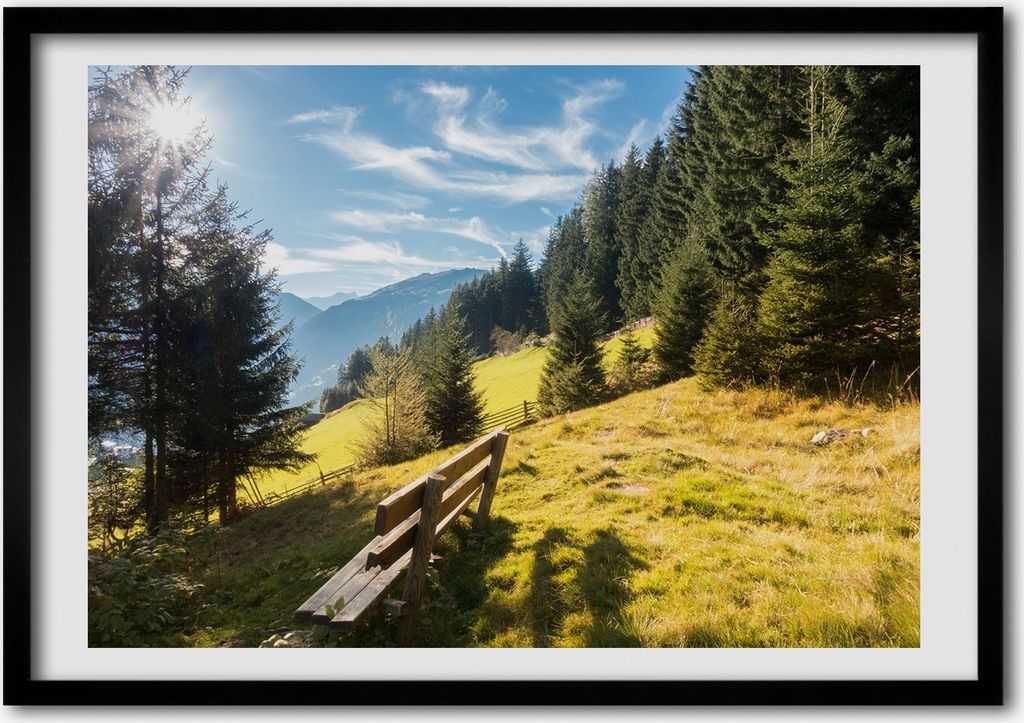 Bild - Bilder - Bilderrahmen - 70 cm x 50 cm - MDF-Rahmen, Wandkunst Herbst in den Bergen