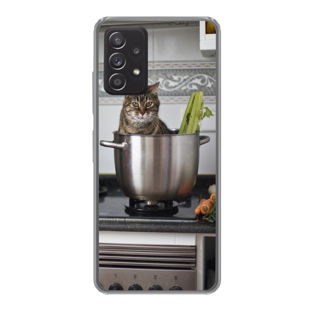 MuchoWow Handyhülle Schutzhülle Hülle für Samsung Galaxy A53 5G Katze - Pfanne - Küche Silikon Softcase Handy Hülle - Schutzabdeckung