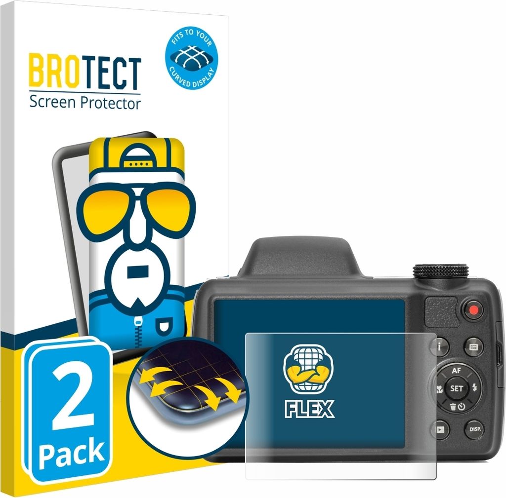 2x BROTECT Fullscreen Schutzfolie für Kodak Pixpro AZ528 Displayschutz Folie Fullcover Klar Transparent