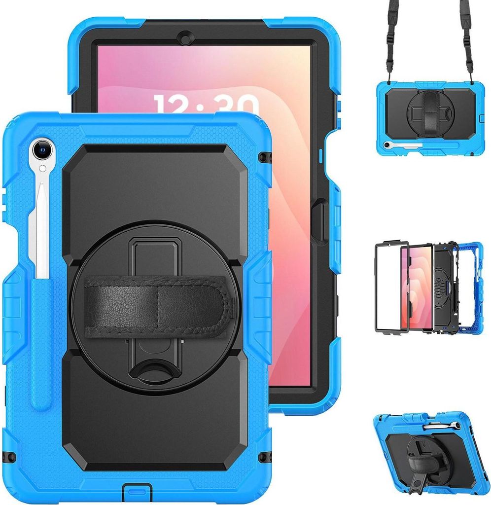 Mobigear SureGrip XGuard Samsung Galaxy Tab S11 Hülle Kunststoff,Silikon + Stifthalter + Schulterträger - Blau