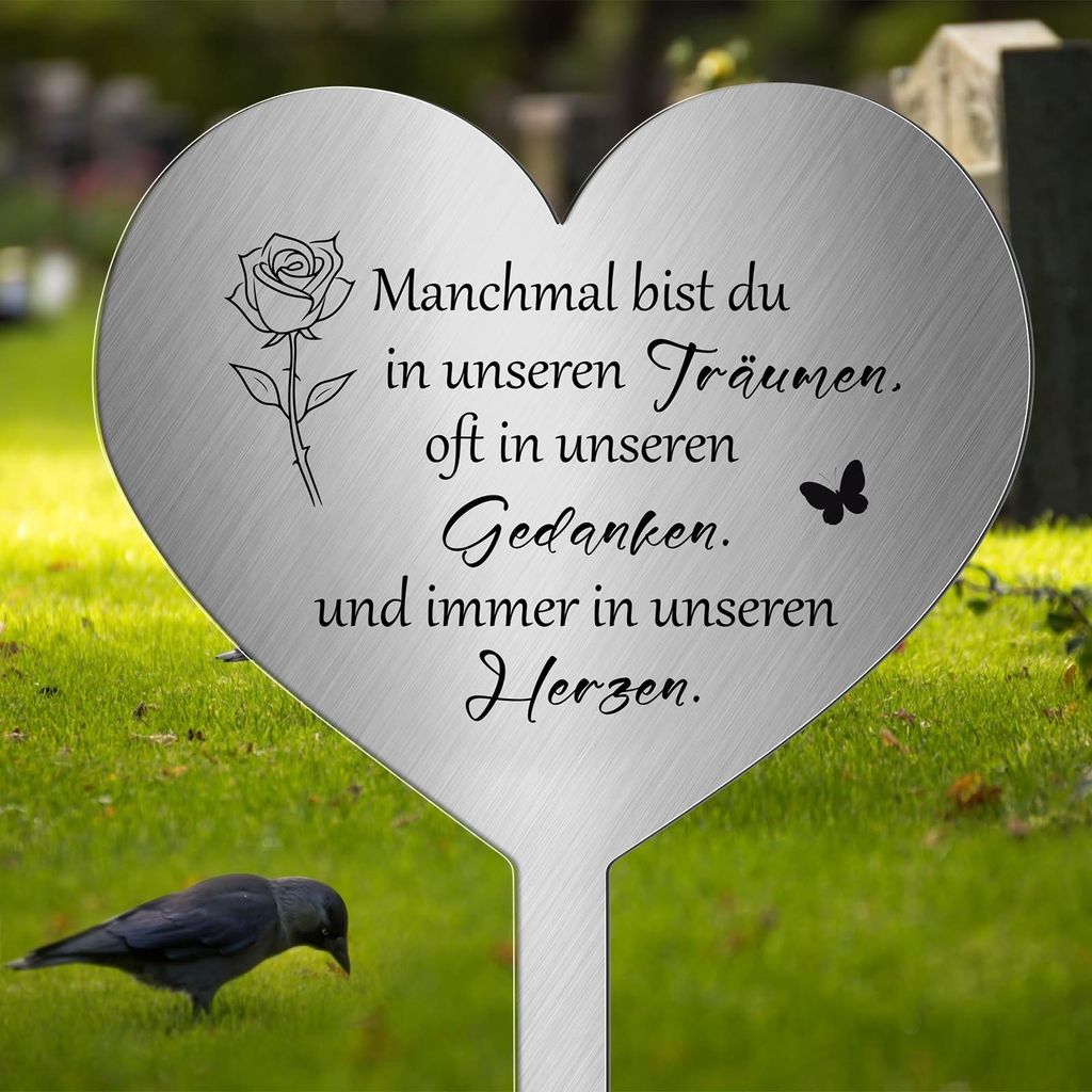 Edelstahl Herzförmige Grabstele für Erinnerungen Produktbild 