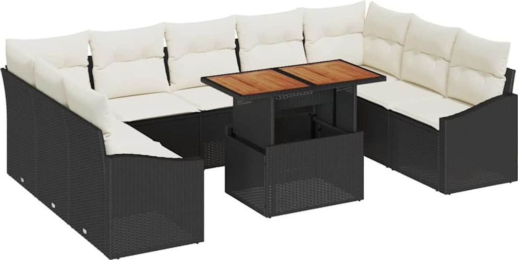 Möbel Gartenmöbel - Outdoor-Lounge - Garten Essgruppe mit Kissen mit Kissen 10er Set,multifunktional& Moderne - Schwarz und Creme - Gartengarnitu...