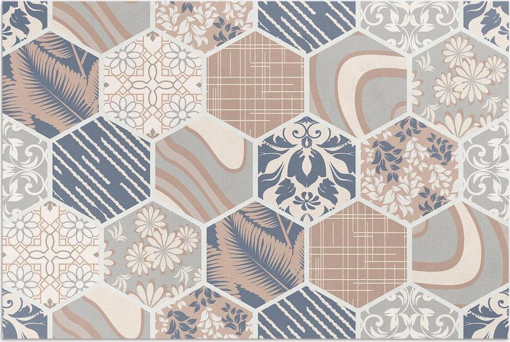 Hawaiianische Sechsecke Boho Fliesen – Vinylteppich – 150x225 cm – Outdoor Teppich – Terrasse – Wetterfest – Modern