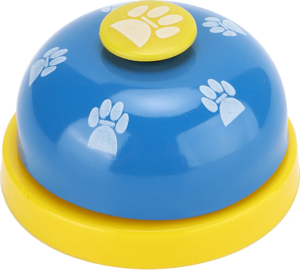 Campana portatile per l'addestramento degli animali domestici, giocattolo educativo interattivo per cani e gatti, campana di comunicazione con base gialla e copertura blu