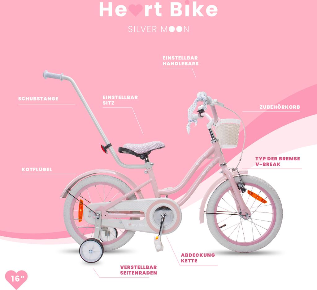 Mädchenfahrrad 16 Zoll Glocke Zusatzräder Schubstange Produktbild 3