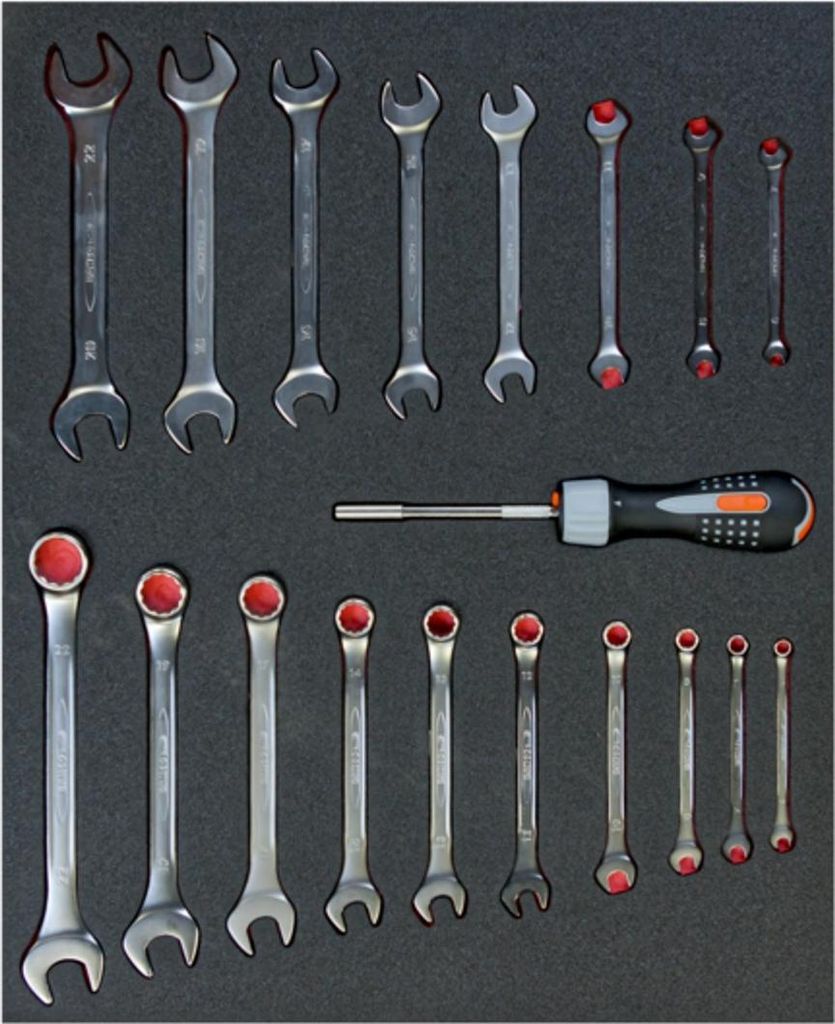 Bahco Fit&Go 3/3 Schaumstoffeinlage Satz Ring-Maulschlüssel- und Doppelmaulschlüssel - 19-tlg.