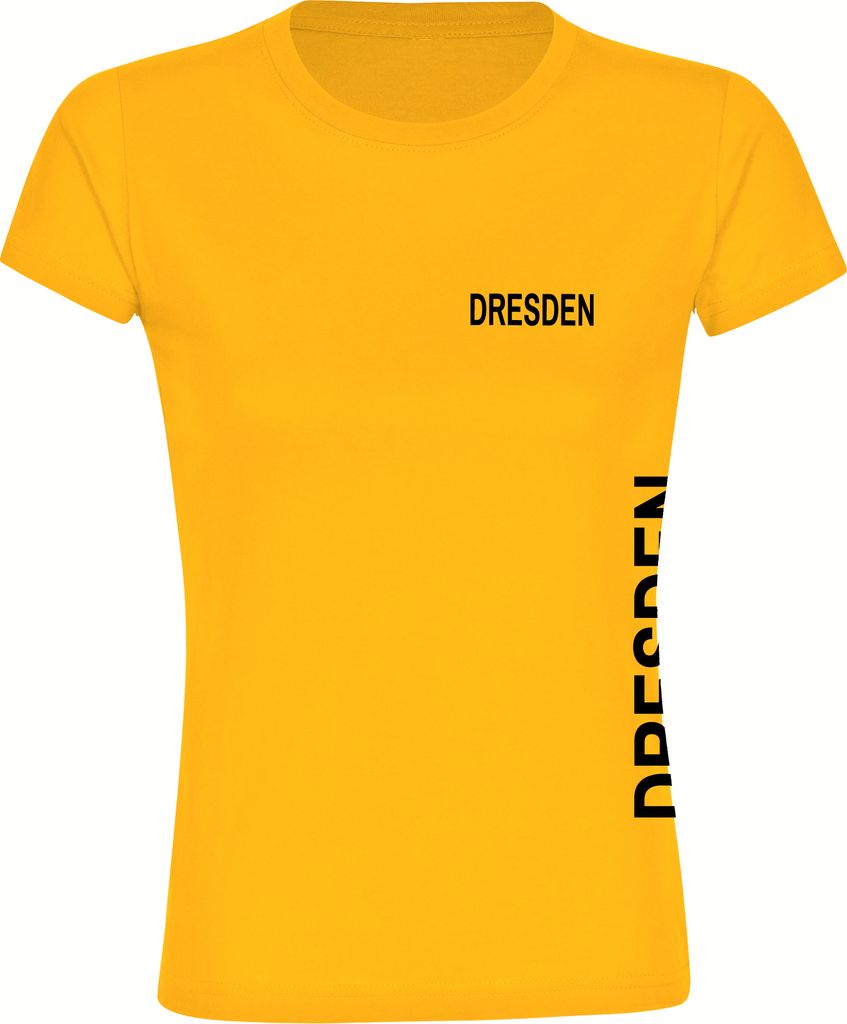 multifanshop Damen T-Shirt - Dresden - Brust & Seite, gelb, Größe M