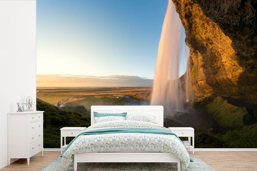 MuchoWow Fototapete für Wohnzimmer oder Schlafzimmer Wandtapete Vinyl Motivtapete Die fallenden Wasser des Gullfoss-Wasserfalls - 450x300 cm - G...
