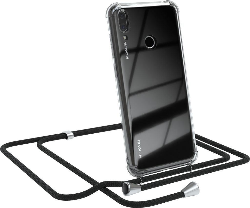 EAZY CASE Handykette kompatibel mit Huawei Y7 2019 / Y7 Prime 2019, Handyhülle mit Umhängeband, Handykordel, Schutzhülle Clear, Band in Schwarz