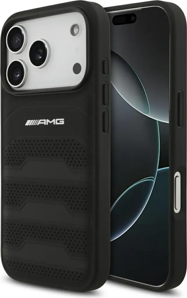 Cover iPhone 17 Pro AMG Originale Pelle Nera: Eleganza Debossed Lines