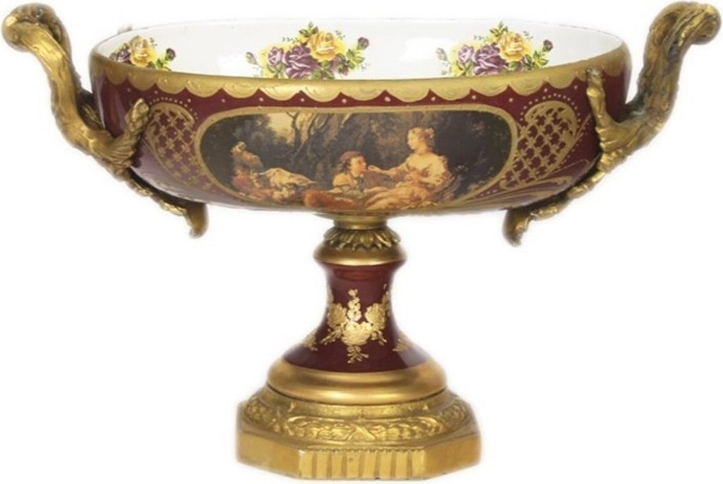 Casa Padrino Barock Porzellan Schale Bordeaux Rot / Gold B40 H37 cm - Grand Decor - Hotel Dekoration