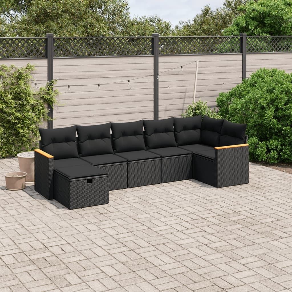 Maison Exclusive - 7-tlg. Garten-Sofagarnitur mit Kissen Schwarz Poly Rattan