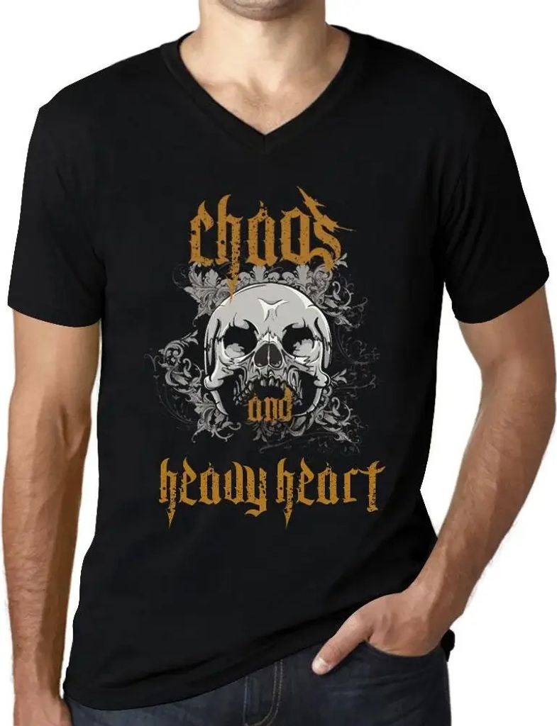 Herren Grafik T-Shirt V-Ausschnitt Chaos und schweres Herz – Chaos And Heavy Heart – Öko-Verantwortlich Vintage Jahrgang Kurzarm Lustige Druck